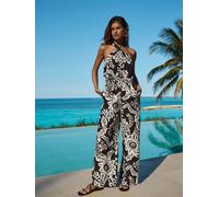 Lipsy Lipsy White/Black Petite Printed Halter Neck Sleeveless Jumpsuit