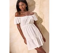 Lipsy Lipsy White Blue Textured Jersey Broderie Mini Dress White EU 46 (UK 18)