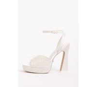 Lipsy Lipsy White Bridal Satin Pearl Embellished High Platform Block Heeled Sandals