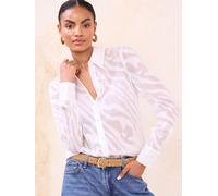 Lipsy Lipsy White Burnout Button Through Shirt White EU 42 (UK 14)