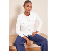 Lipsy Lipsy White Collared Military Long Sleeve Knitted Cardigan Jacket With Pockets