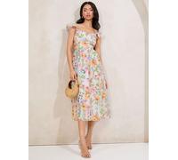 Lipsy Lipsy White Floral Angel Sleeve Off the Body Square Neck Midi Dress White Floral EU 44 (UK 16)