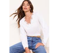 Lipsy Lipsy White Lace Detail Long Sleeve Top