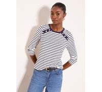 Lipsy Lipsy White Stripe Jersey Military Button Long Sleeve Top