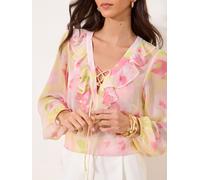Lipsy Lipsy Yellow Pink Print Ruffle Blouse
