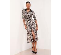 Lipsy Monochrome Lipsy Animal Print Woven Pleated Midi Shirt Dress Monochrome 6