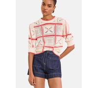 Lipsy Lipsy Cream Coral Square Print Crochet Knitted Top