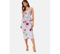 Lipsy Lipsy Light Blue Floral Print Peplum Touch Of Linen Midi Dress Light Blue EU 34 (UK 6)