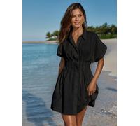Lipsy Robe chemise courte Lipsy à manches courtes brodée Noir FR 40 (EU 38)