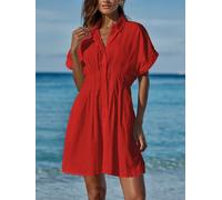 lipsy Robe chemise courte Lipsy à manches courtes brodée rouge FR 44 (EU 42)