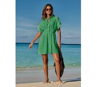lipsy Robe chemise courte Lipsy à manches courtes brodée vert FR 48 (EU 46)