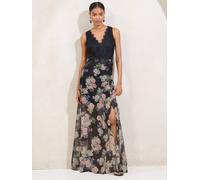 Lipsy Robe longue Lipsy à col en V en dentelle fleurie Noir EU 36 (UK 8)