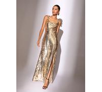 Lipsy Robe longue Lipsy Premium à bordures de fleurs Sequin encolure carrée Or EU 46 (UK 18)