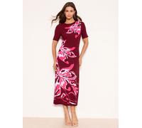 Lipsy Robe Mi-long Lipsy en maille à Manches courtes et Imprimé Fleuri Rouge bordeaux EU 36 (UK 8)