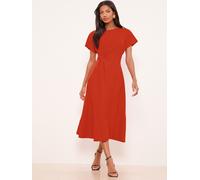 lipsy Robe mi-longue à Manches courtes et naud latéral Lipsy orange FR 40 (EU 38)