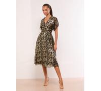 Lipsy Robe mi-longue ajustée et évasée à col en V imprimée Lipsy métallisée Noir 6