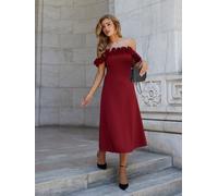 Lipsy Robe mi-longue Lipsy Bardot à volants Rouge bordeaux EU 44 (UK 16)