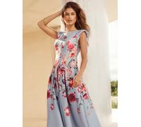 Lipsy Lipsy Light Blue Petite Floral Cap Sleeve Fit And Flare Midi Dress Light Blue EU 36 (UK 8)