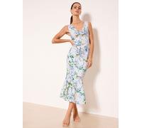 Lipsy Lipsy White/Blue Floral V-Neck Fit And Flare Midi Dress White/Blue EU 38 (UK 10)