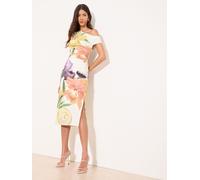 Lipsy Robe Mi-longue Lipsy x Mandy Sade à col coupé et Imprimé Fleuri Blanc EU 46 (UK 18)