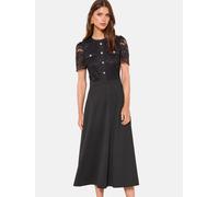 Lipsy Lipsy Black Lace Mix Short Sleeve Button Midi Dress Black EU 38 (UK 10)