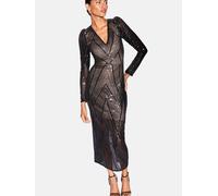 Lipsy Lipsy Black Sequin V-Neck Puff Long Sleeve Midaxi Dress Black 10