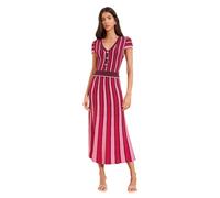 Lipsy Lipsy Red/Pink Stripe V-Neck Buttoned Short Sleeve Knit Midi Dress Red/Pink Stripe EU 36 (UK 8)