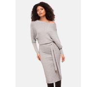 Lipsy Lipsy Grey Slash Neck Belted Blouson Cable Knitted Midi Dress Grey EU 42 (UK 14)