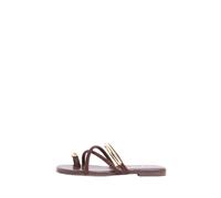 Lipsy Lipsy Chocolate Brown Faux Suede Hardware Detail Cross Strap Slip On Summer Sandals