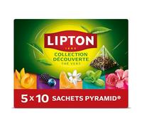 Lipton | Coffret de thés Verts | 50 Sachets de Thé Pyramid | 5 Saveurs Différentes dont Hibiscus Framboise | Pour thé Chaud ou Glacé | Sachets de Thé d'Origine Végétale | Certifiés Rainforest Alliance