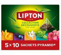 Lipton Coffret Thé Vert Assortiment 5 Saveurs Pyramid, 50 Sachets