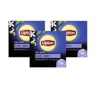 Lipton Thé Noir Earl Grey, Goût Bergamote d'Italie, Label Rainforest Alliance, Lot de 3x20 sachets, 60 Sachets Pyramid