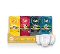 Lipton Exclusive Selection - 4 Saveurs + 3 tasses OFFERTES - Thé noir - Earl Grey, English Breakfast, Citron, Fruits rouges