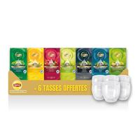 Lipton Exclusive Selection - Thé vert et Thé noir - 7 saveurs + 6 TASSES OFFERTES - Earl Grey, English Breakfast, Citron, Fruits rouges, Mandarine, Menthe, Sencha