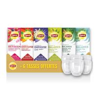 Lipton Feel good - Thé vert et Thé noir - 6 saveurs et 6 tasses OFFERTES - Earl Grey, English Breakfast, Fruits rouges, Menthe, Agrume, Orient