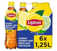 LIPTON Ice Tea Thé Glacé Pétillant Saveur Citron et Citron Vert - Lot de 6x1,25L
