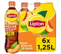 LIPTON Ice Tea Thé Glacé Pétillant Saveur Pêche - Lot de 6x1,25L