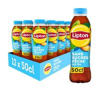 LIPTON Ice Tea Thé Glacé Sans Sucres Saveur Pêche - Lot de 12x50cl