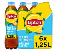 LIPTON Ice Tea Thé Glacé Sans Sucres Saveur Pêche - Lot de 6x1,25L