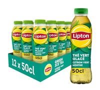 LIPTON Ice Tea Thé Vert Glacé Saveur Citron Vert et Menthe - Lot de 12x50cl