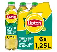 LIPTON Ice Tea Thé Vert Glacé Saveur Citron Vert et Menthe - Lot de 6x1,25L