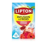 Lipton Infuse à froid Hibiscus Grenade Sans Calories, 15 Sachets | Infusion glacée, sans théine, boisson fraiche d'été sans sucre, 100% ingrédients d'origine naturelle, idéal à emporter