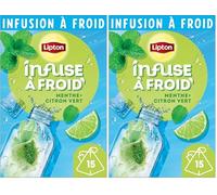 Lipton, Infuse à Froid, Infusion à Froid, Goût Citron & Menthe, Idéale pour le Thé Glacé, Ingrédients d'Origine 100% Naturelle, 15 Sachets Pyramid (Lot de 2)