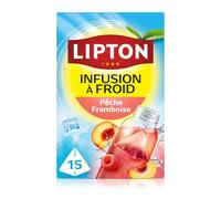 Lipton Infuse à Froid Pêche-Framboise, eau aromatisée – 15 sachets Pyramid