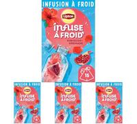 Lipton Infusion à froid Hibiscus Grenade, eau froide infusée, eau aromatisée, fitness et healthy, 15 sachets Pyramid (Lot de 4)