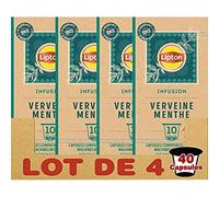 Lipton Infusion Verveine Menthe 40 Capsules Compatibles Nespresso, Anti-stress, Parfum Savoureux de Menthe, Label Rainforest Alliance (Lot de 4x10 capsules)