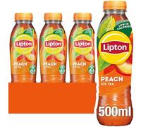 Lipton Thé glacé en bouteille de pêche 500 ml (lot de 24), boisson gazeuse à faible teneur en calories, 100 % extrait de thé noir