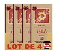 Lipton Thé Noir Fruits Rouges 40 Capsules Compatibles Nespresso, Goût Parfumé, Label Rainforest Alliance (Lot de 4x10 Capsules)
