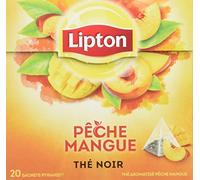 Lipton, Thé Noir, Goût Pêche et Mangue, Vitalité, Certifié Rainforest Alliance, 20 Sachets