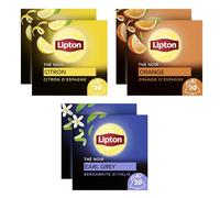 Lipton Thé Noir Lot de 6 boîtes: x2 Citron d'Espagne, x2 Earl Grey Bergamote d'italie et x2 Orange d'Espagne, 6x20 sachets, 120 Sachets